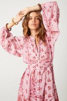 Pink Floral Tunic Dress with elasticated sleeve.