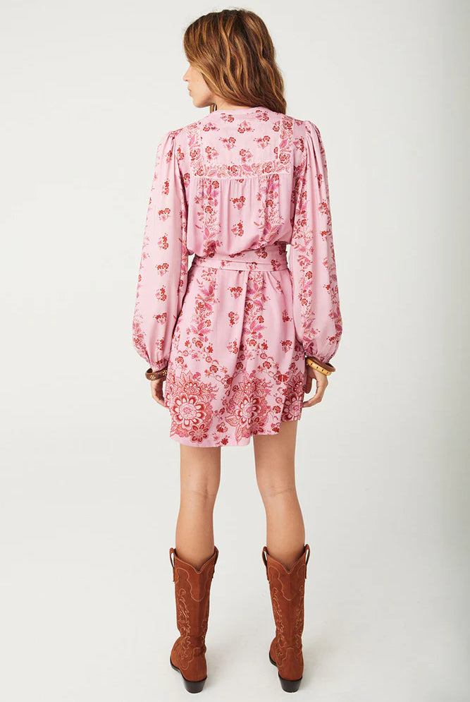 Pink Floral Tunic Dress with elasticated sleeve.