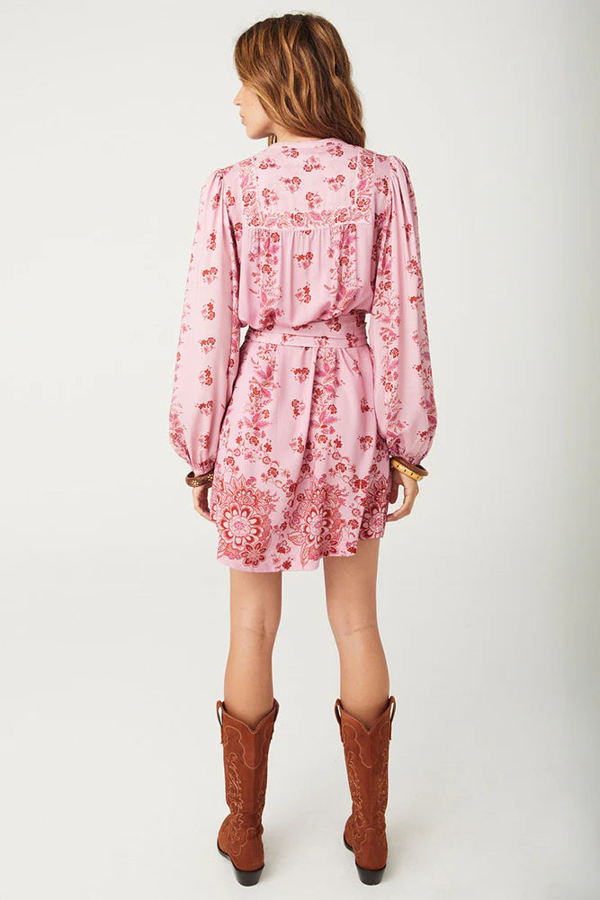 Pink Floral Tunic Dress with elasticated sleeve.