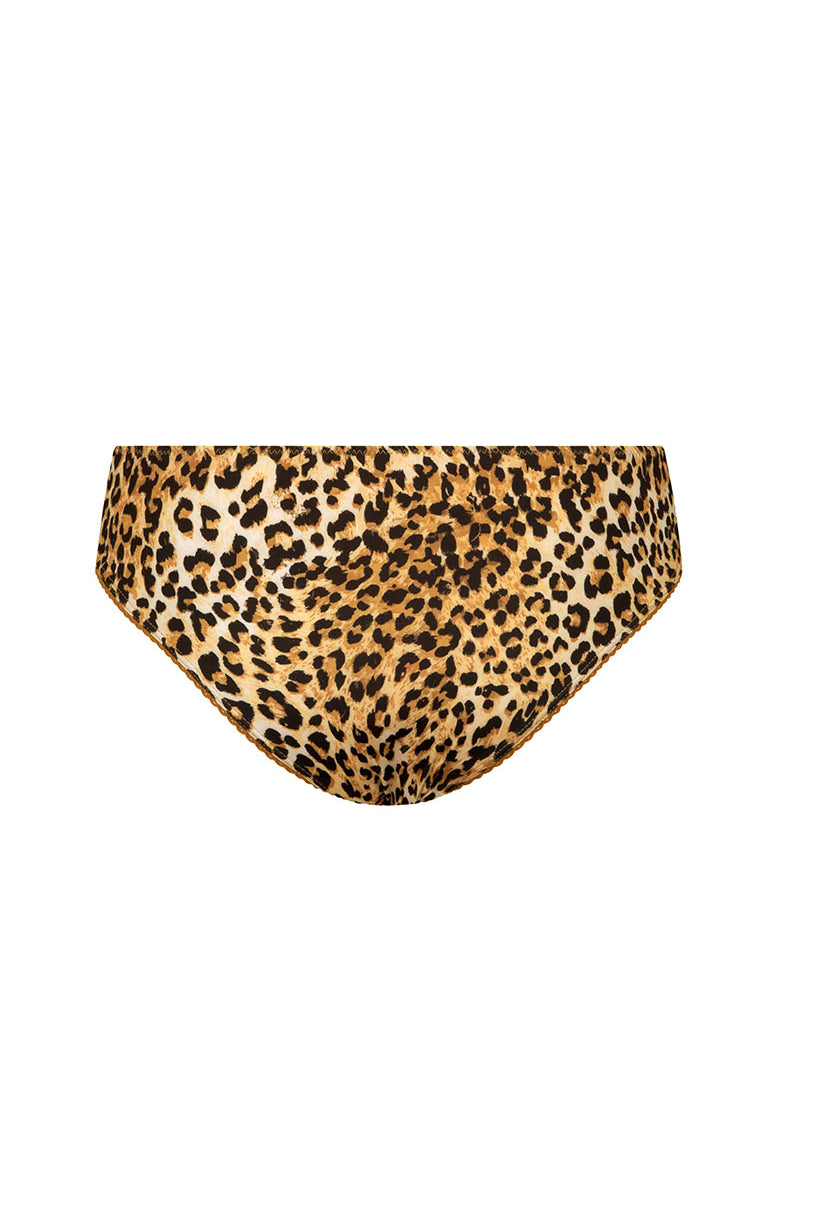Leopard print bikini bottom on a white background