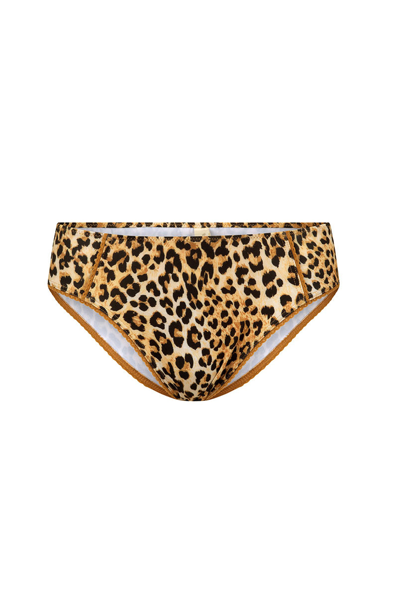 Leopard print bikini bottom on a white background