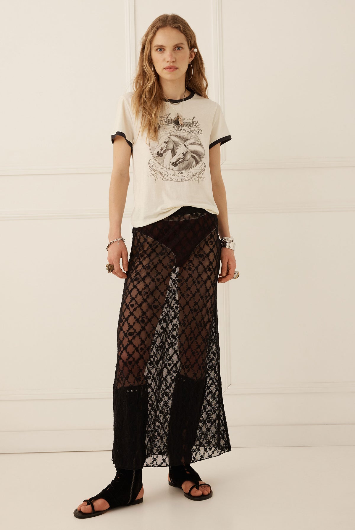 Spell Serpent Lace Maxi Skirt in Noir