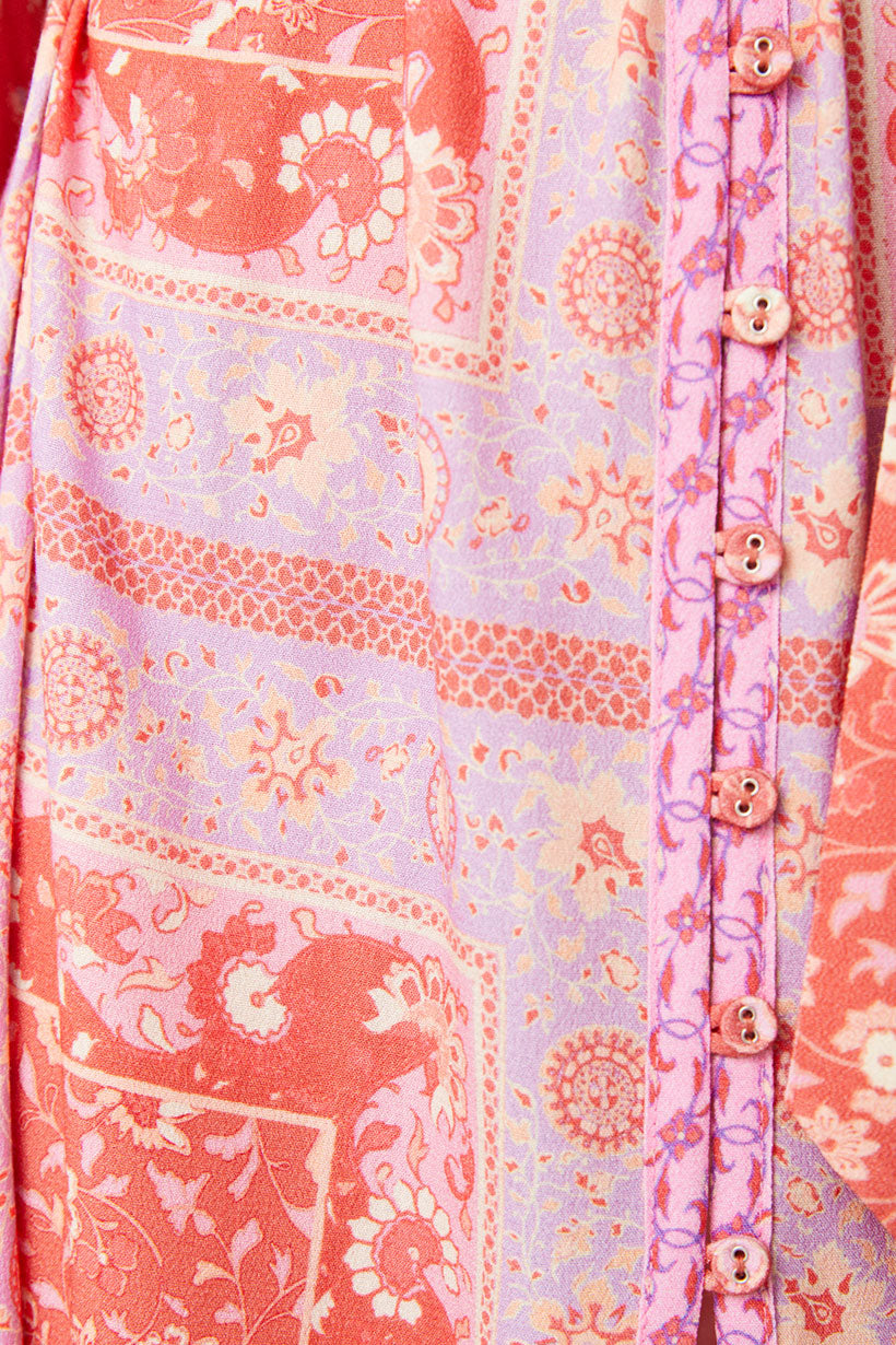 Printed Spell Sunshine Bandit Button Through Dress in cayenne red colourway