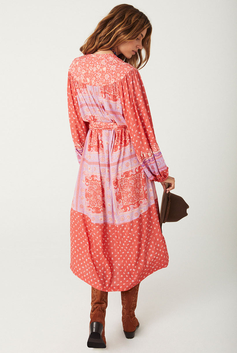 Printed Spell Sunshine Bandit Button Through Dress in cayenne red colourway