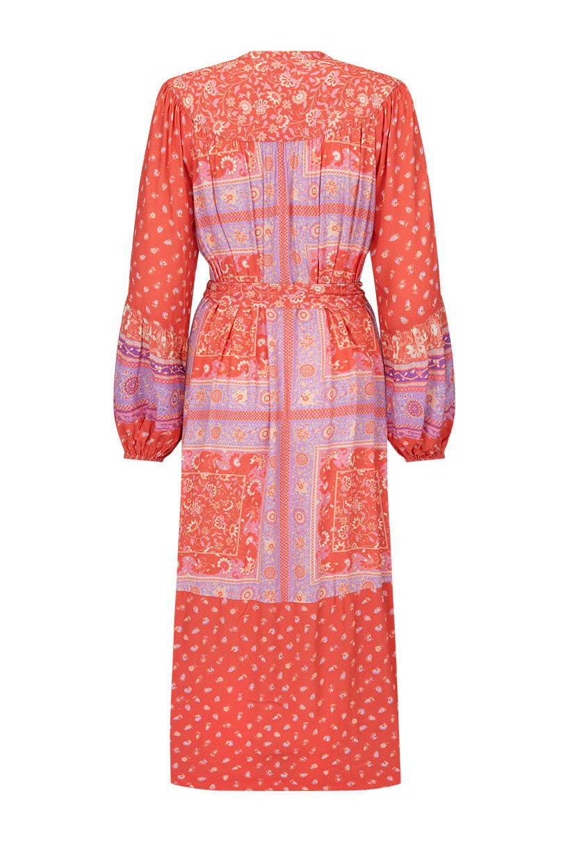 Printed Spell Sunshine Bandit Button Through Dress in cayenne red colourway