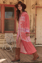 Printed Spell Sunshine Bandit Button Through Dress in cayenne red colourway