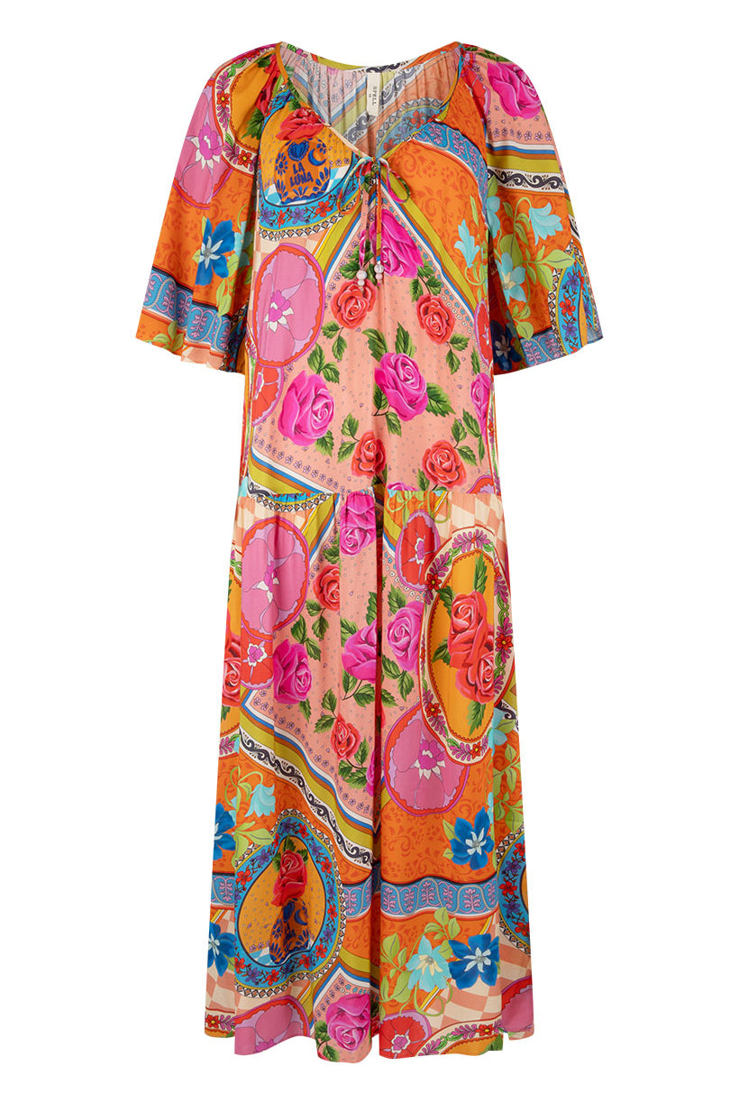 Colorful patterned dress on a white background