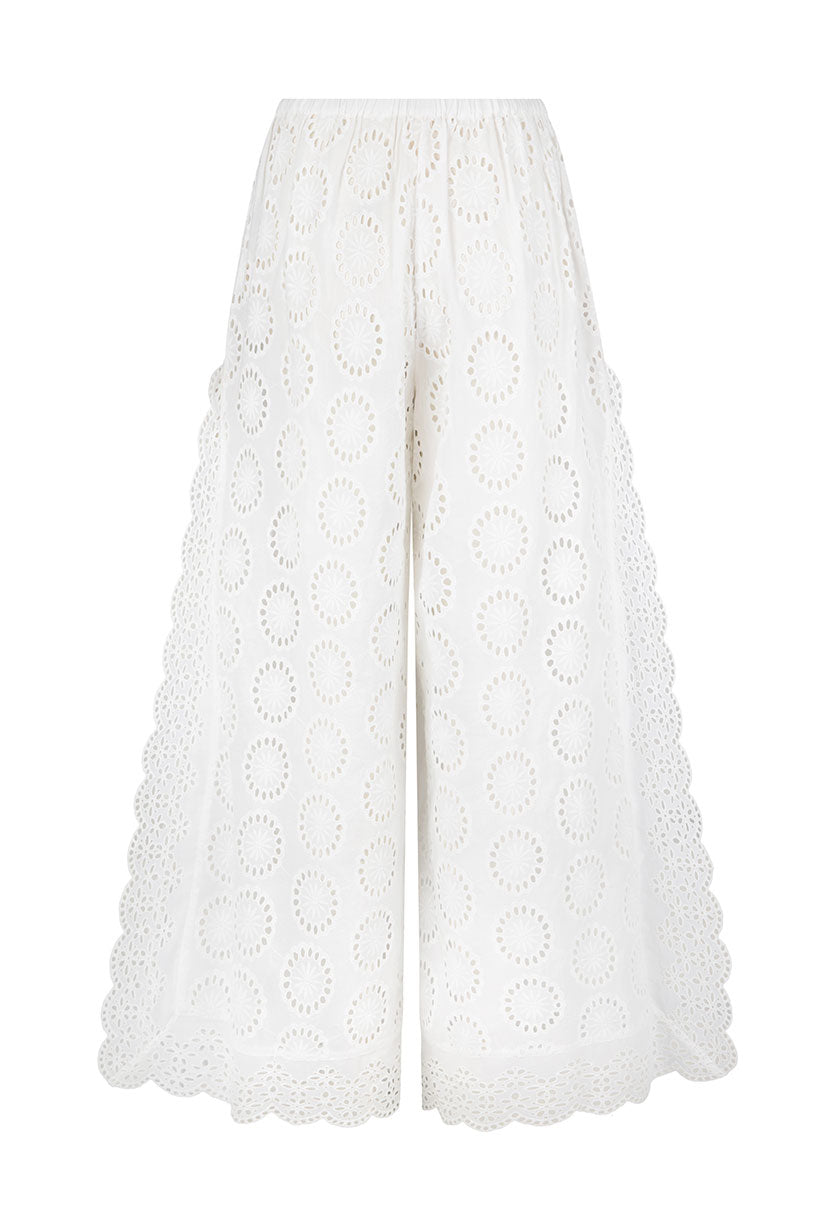 White lace pants on a white background