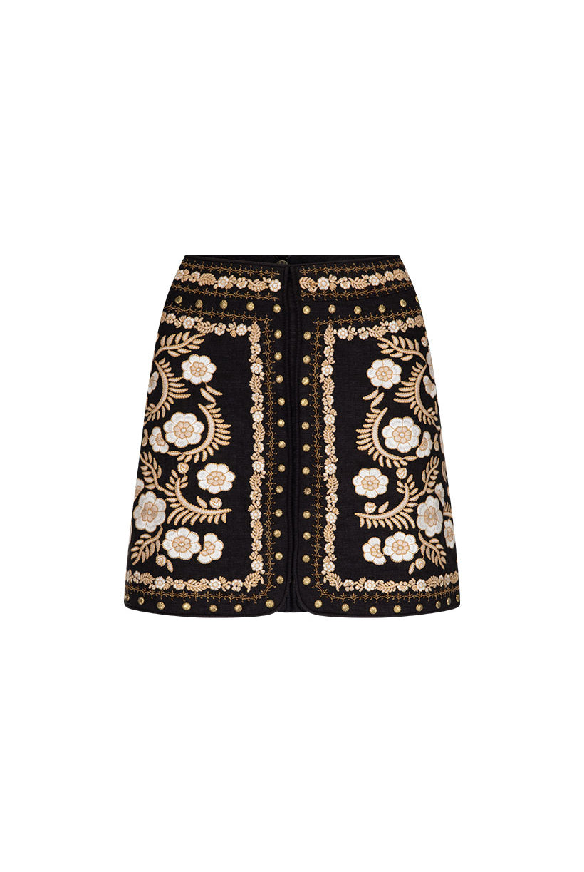 Spell Embroidered Mini Skirt Midnight