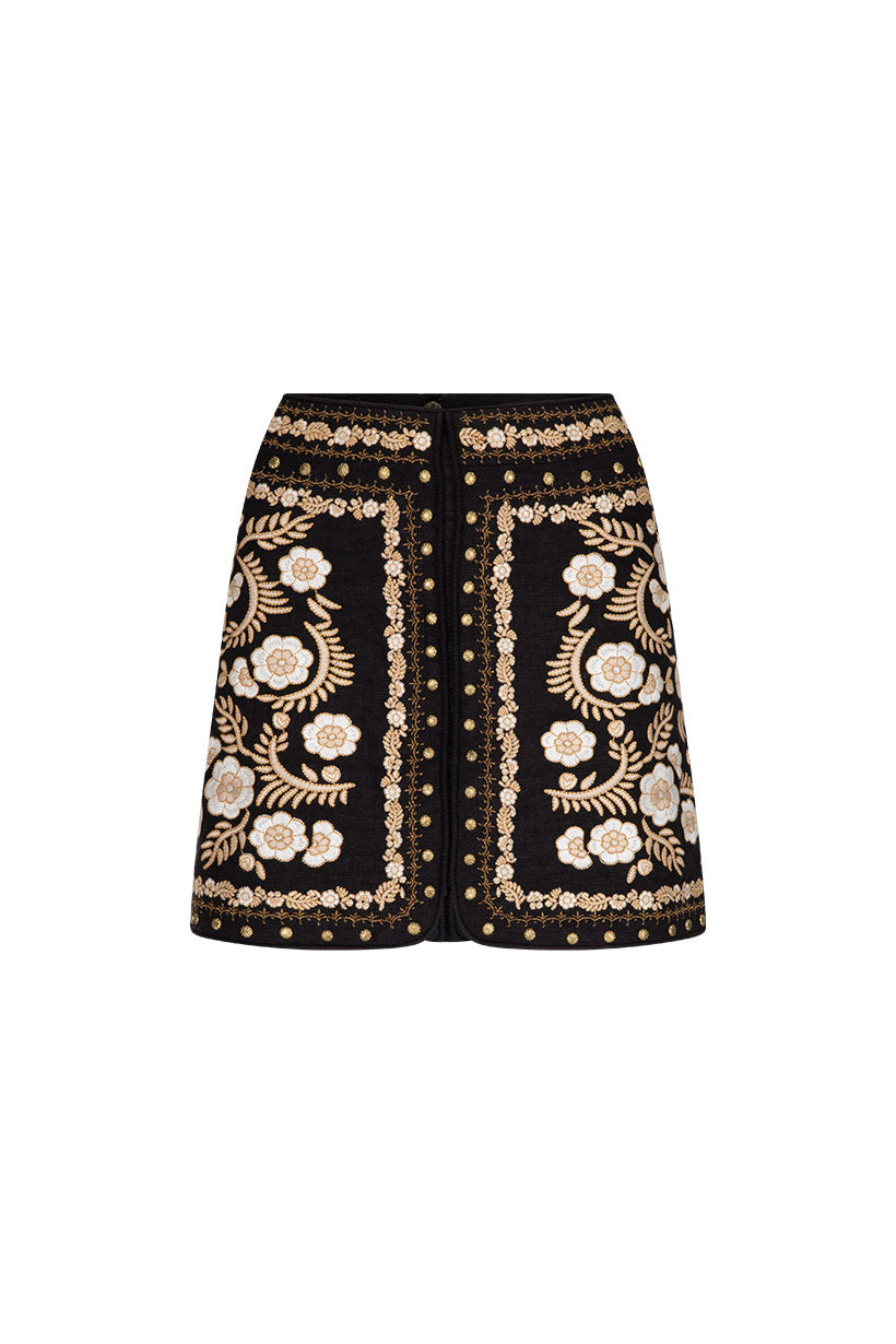 Spell Embroidered Mini Skirt Midnight