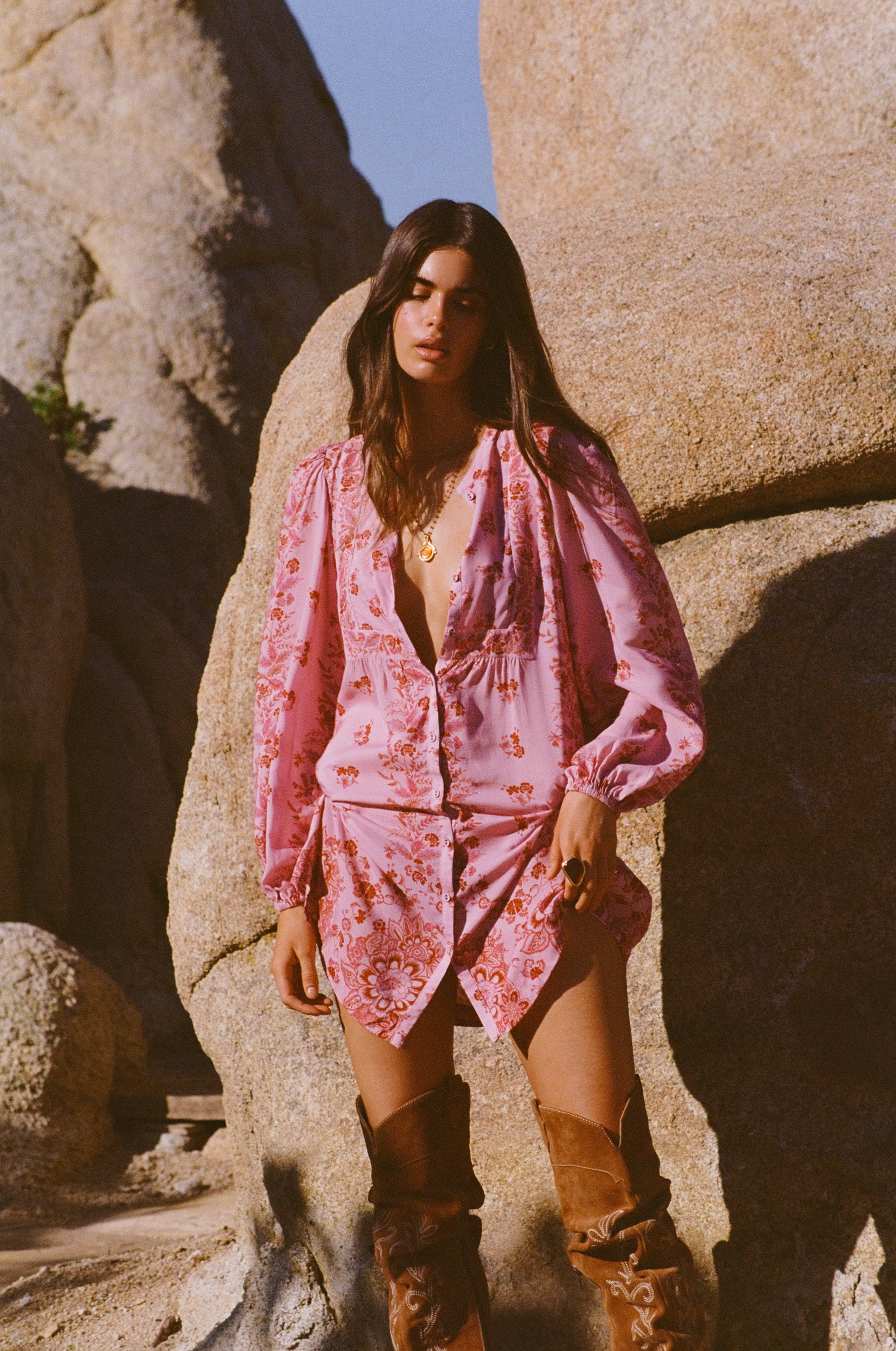 Pink Floral Tunic Dress with elasticated sleeve.