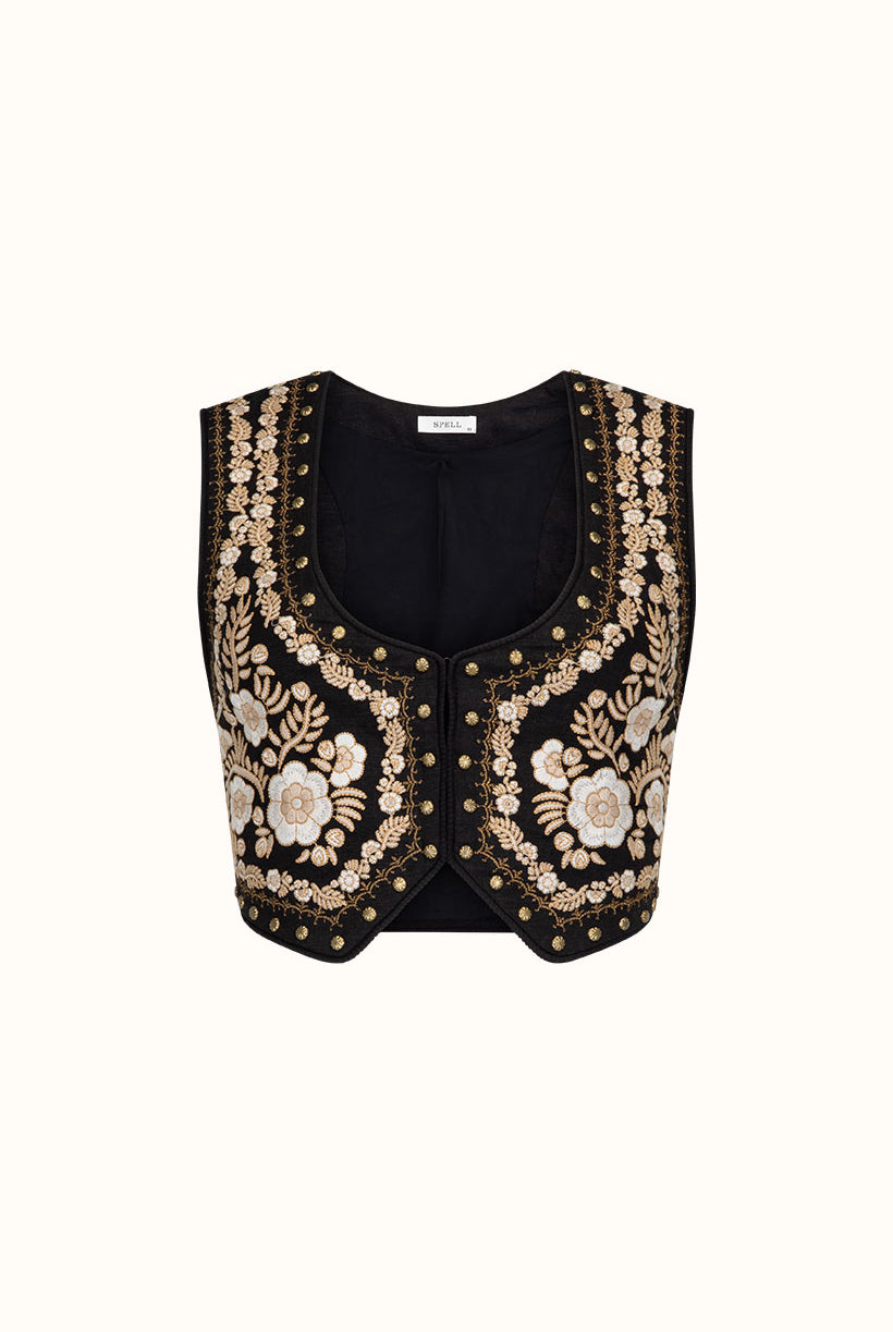 Remi embroidered vest in midnight from Spell