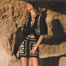 Spell Remi Embroidered Mini Skirt in Midnight