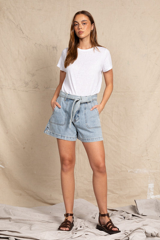 Light Blue Tailored Patch Pocket Short