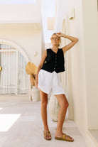 Tania black linen vest from ESTL