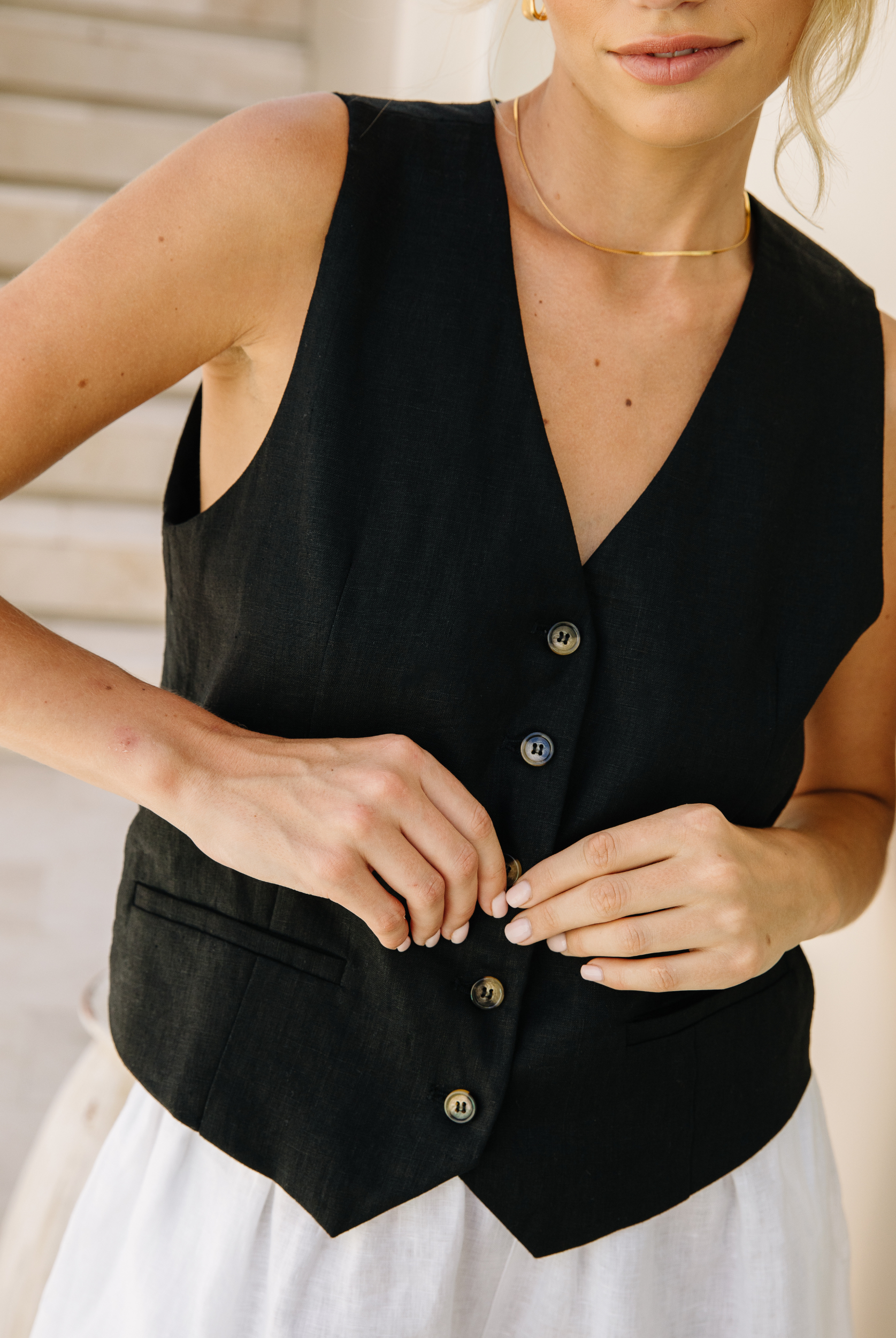 Black Linen Vest top from ESTL