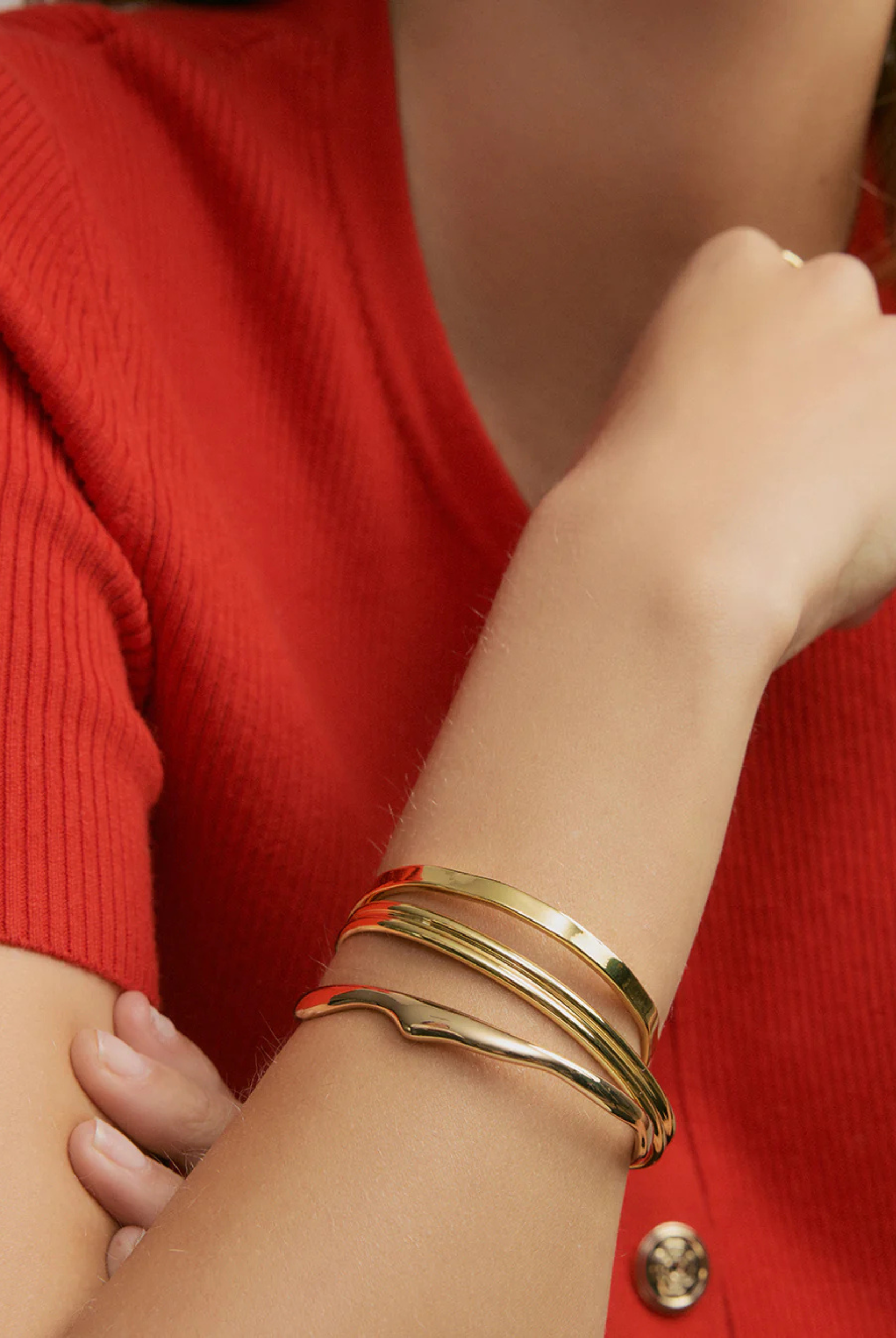 Close up of the Tania Gold Cuff from Jolie & Deen