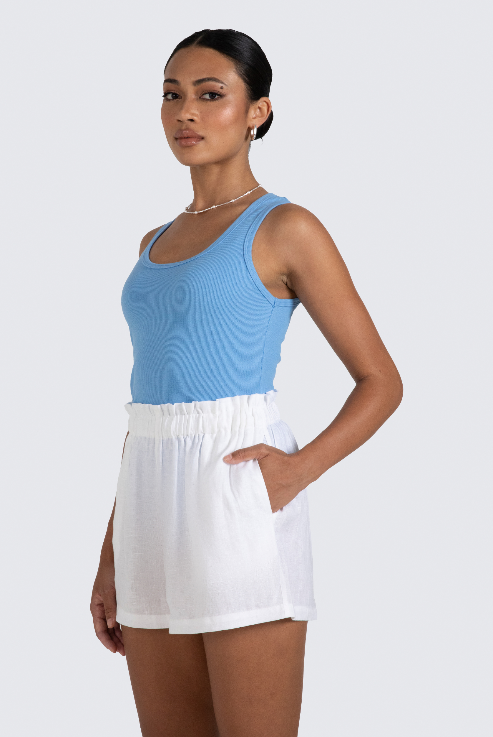 Tori Cotton Rib Tank in Blue