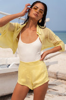 Tulum yellow cropped shirt in linen by Lokoa