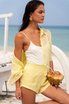Tulum yellow cropped shirt in linen by Lokoa