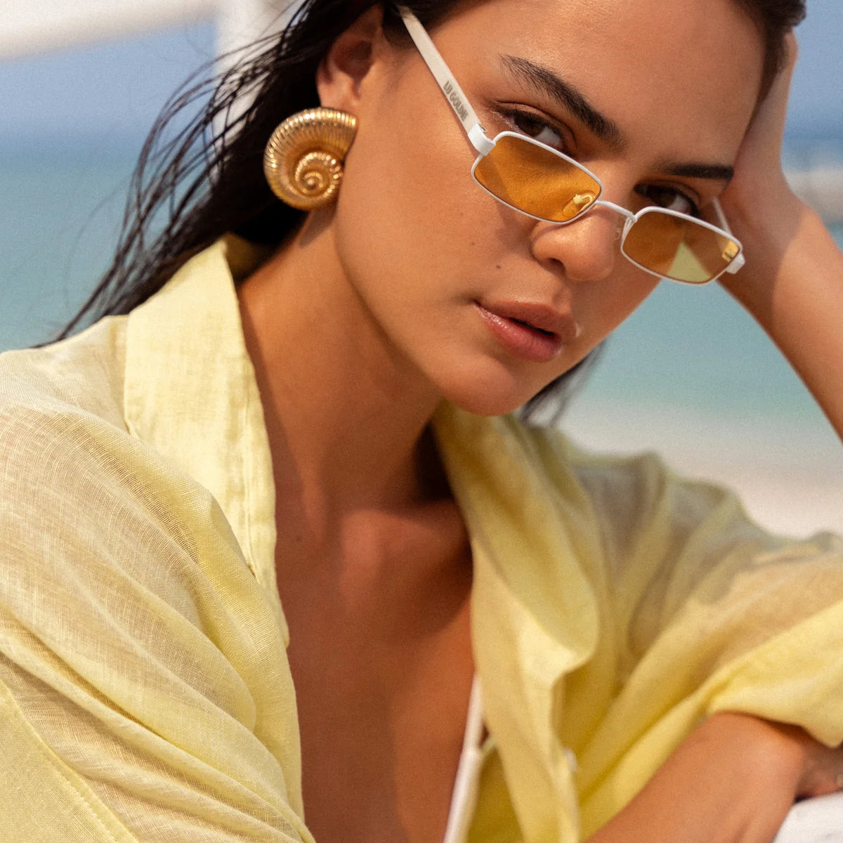 Tulum yellow cropped shirt in linen by Lokoa