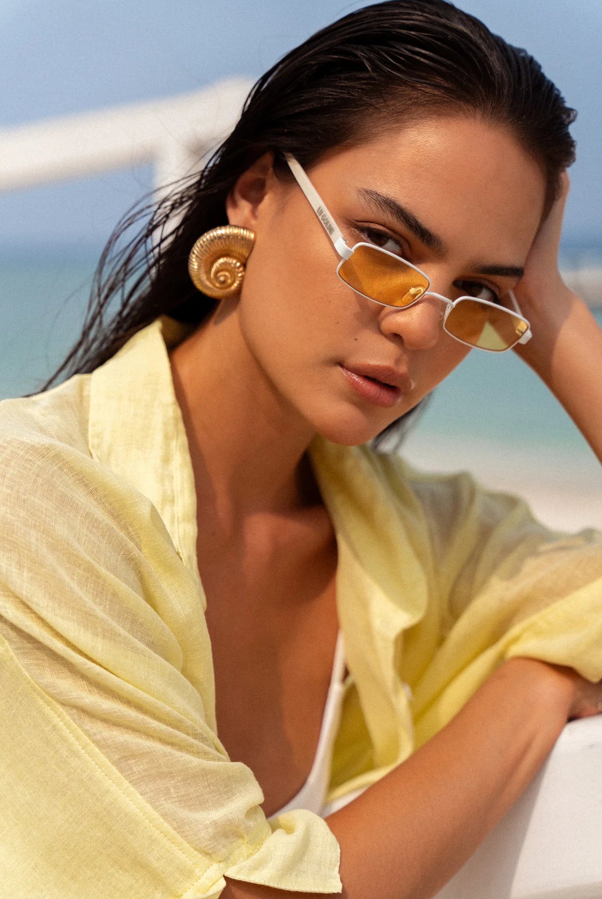 Tulum yellow cropped shirt in linen by Lokoa