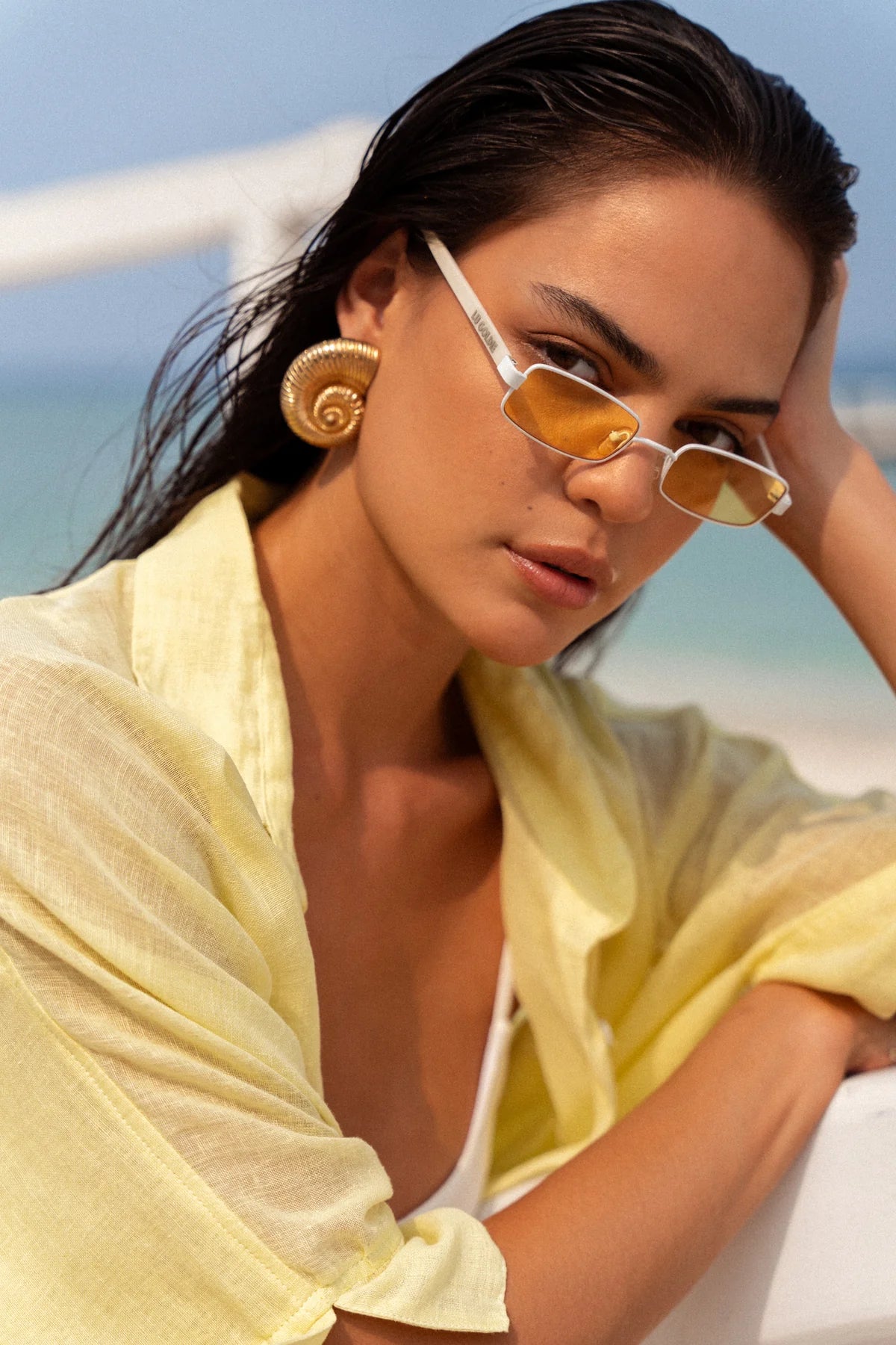 Tulum yellow cropped shirt in linen by Lokoa