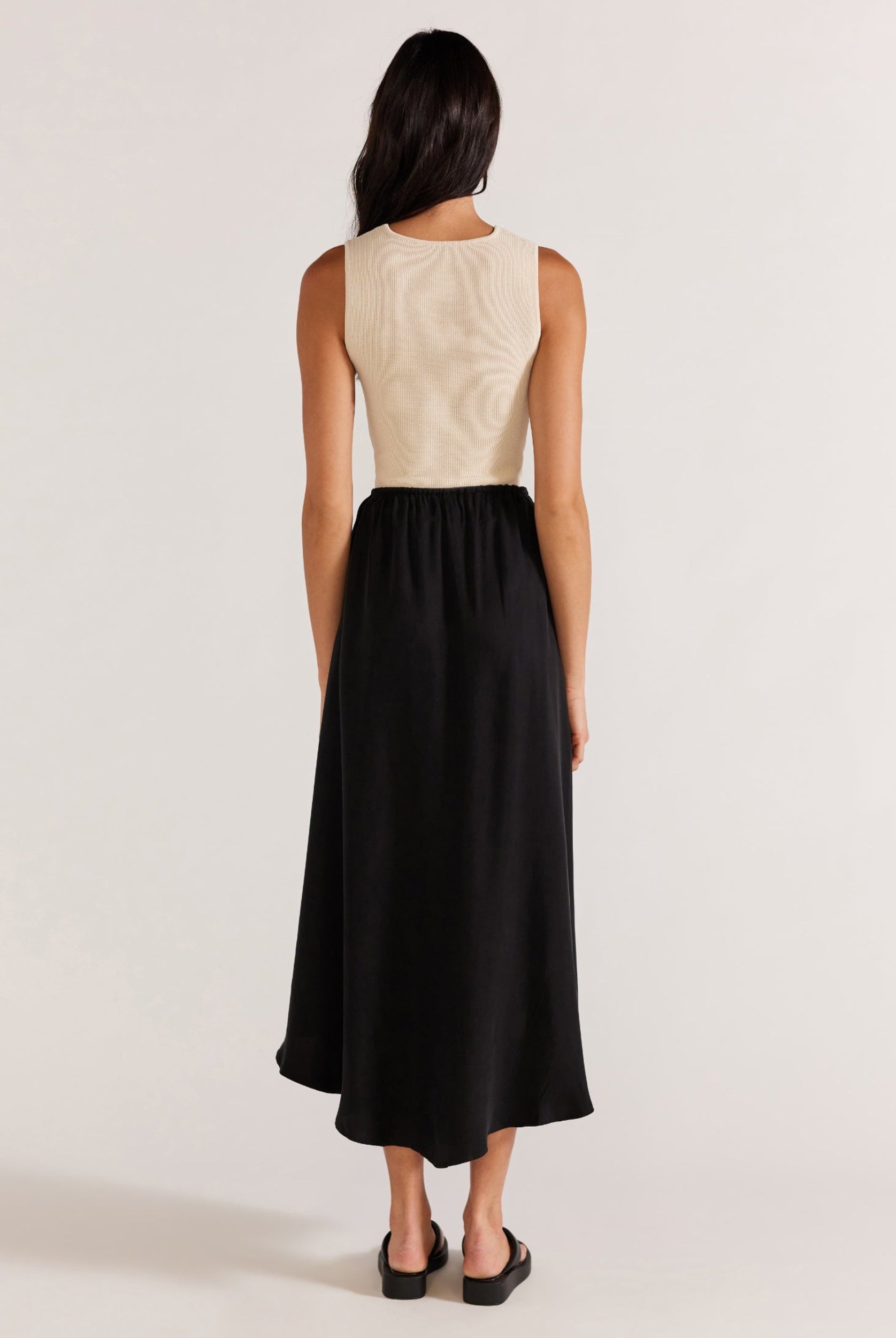 Black Cupro Midi Skirt with elasticated waist and self tie