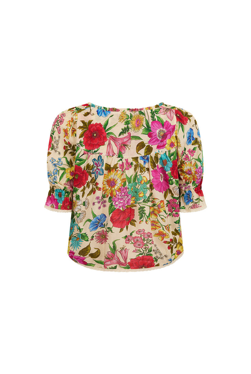 Floral blouse with colorful patterns on a white background