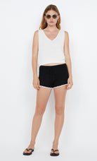 WHITE KNITTED STRIPE V NECK