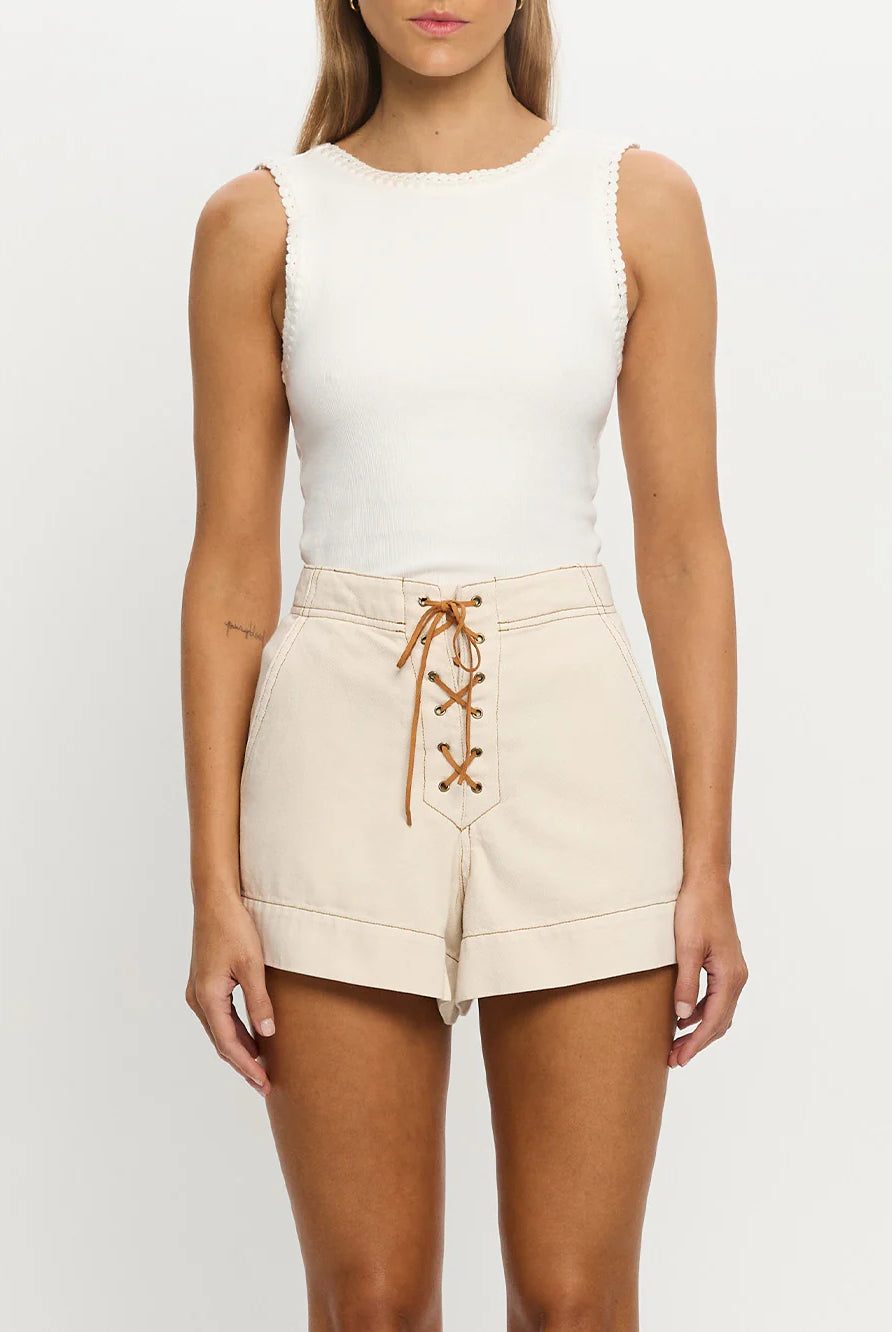 Cream lace up denim short from Kivari
