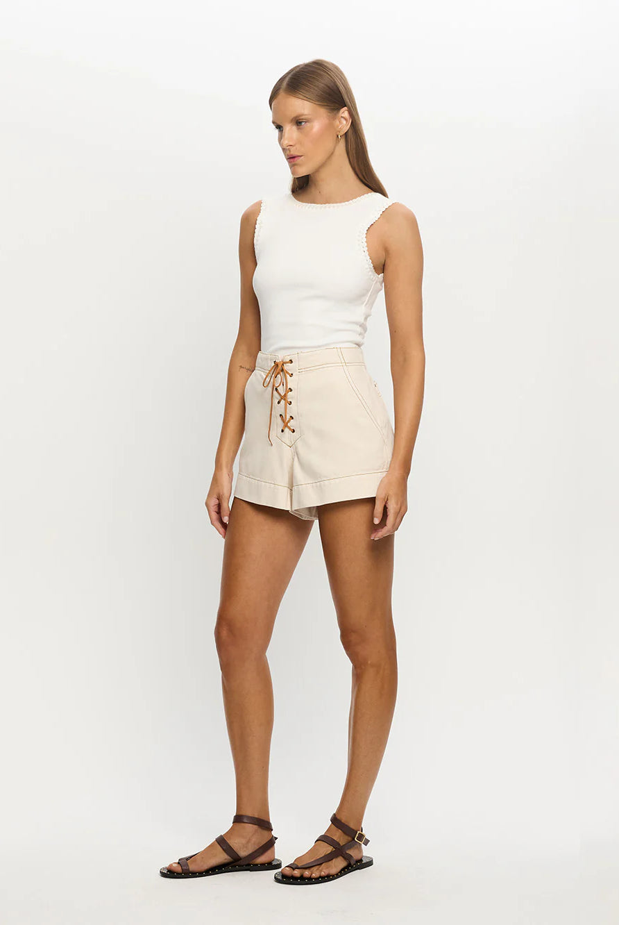 Cream lace up denim short from Kivari