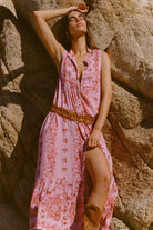 Spell Zinna sleeveless pink floral dress