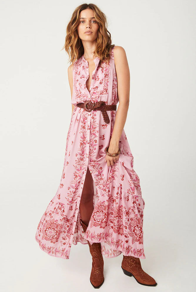 Spell Zinna sleeveless pink floral dress