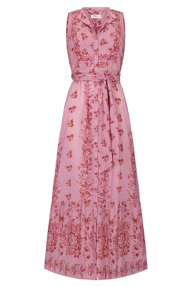 Spell Zinna sleeveless pink floral dress