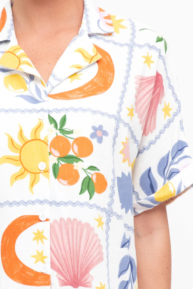 Costa Mini Dress from Paper Heart - printed shirt dress mini length