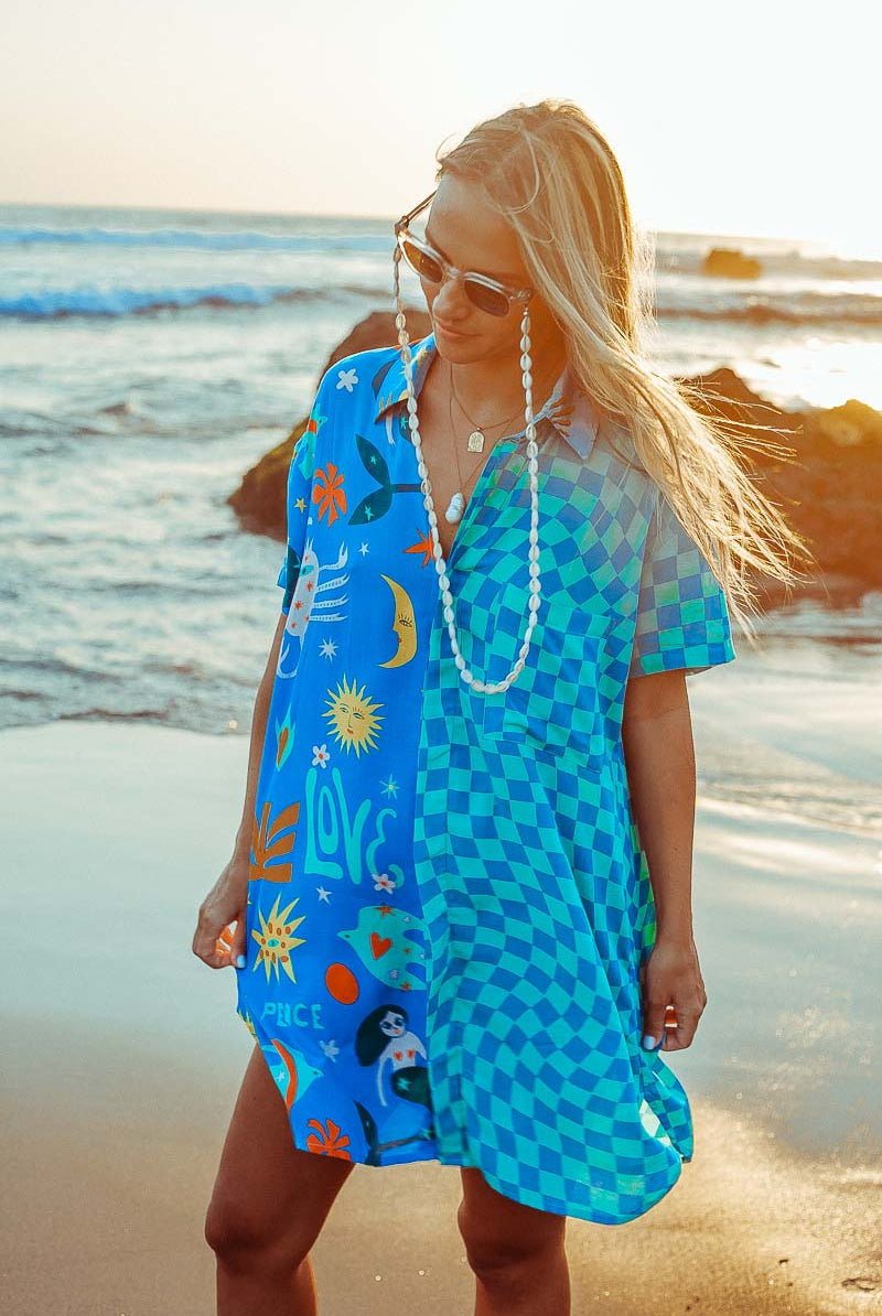 Palm Collective Love Peace Art Shirt Dress, front