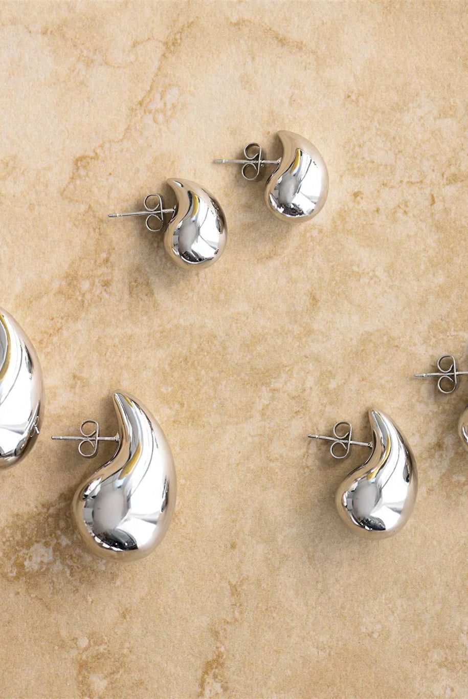 Sophia Teardrop earrings in the three sizes