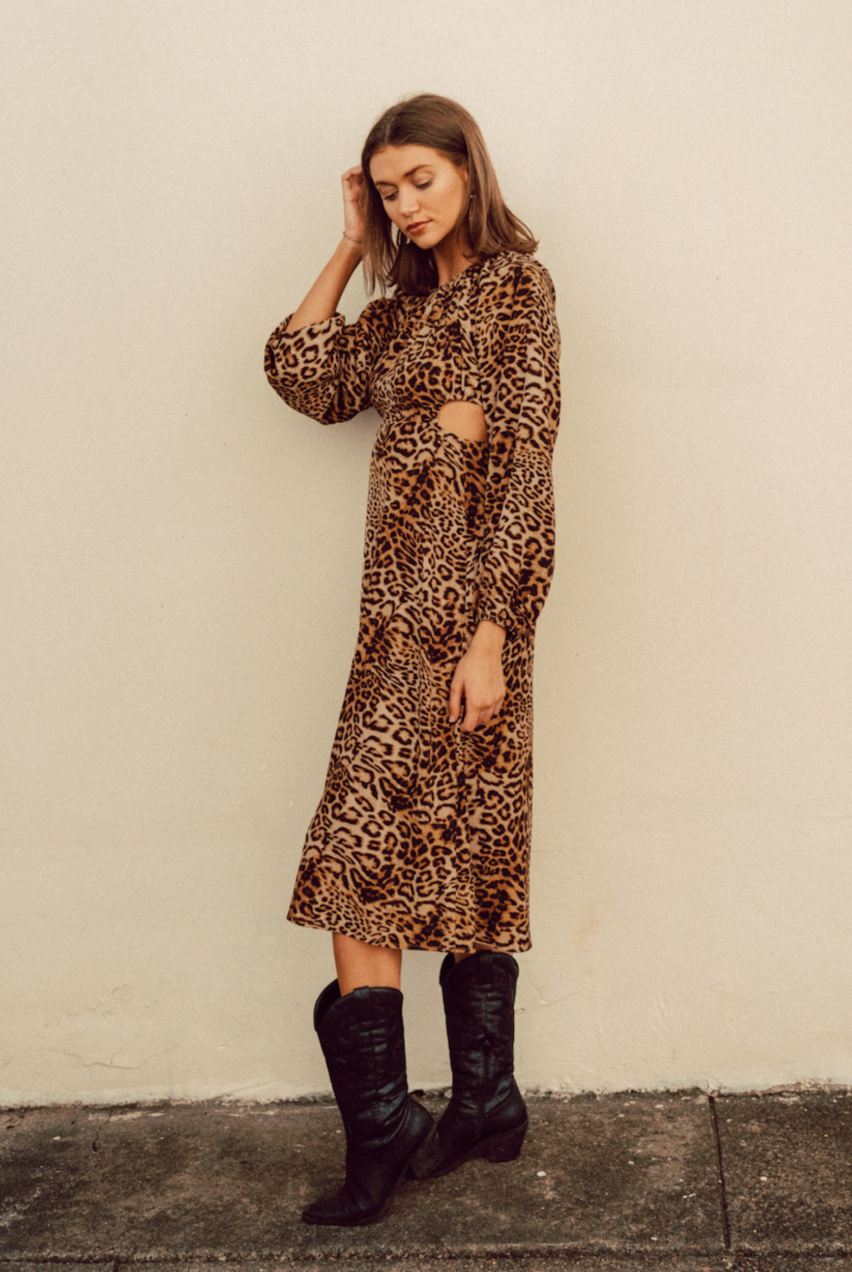 Animal Print Midi Dress with Cut Outs