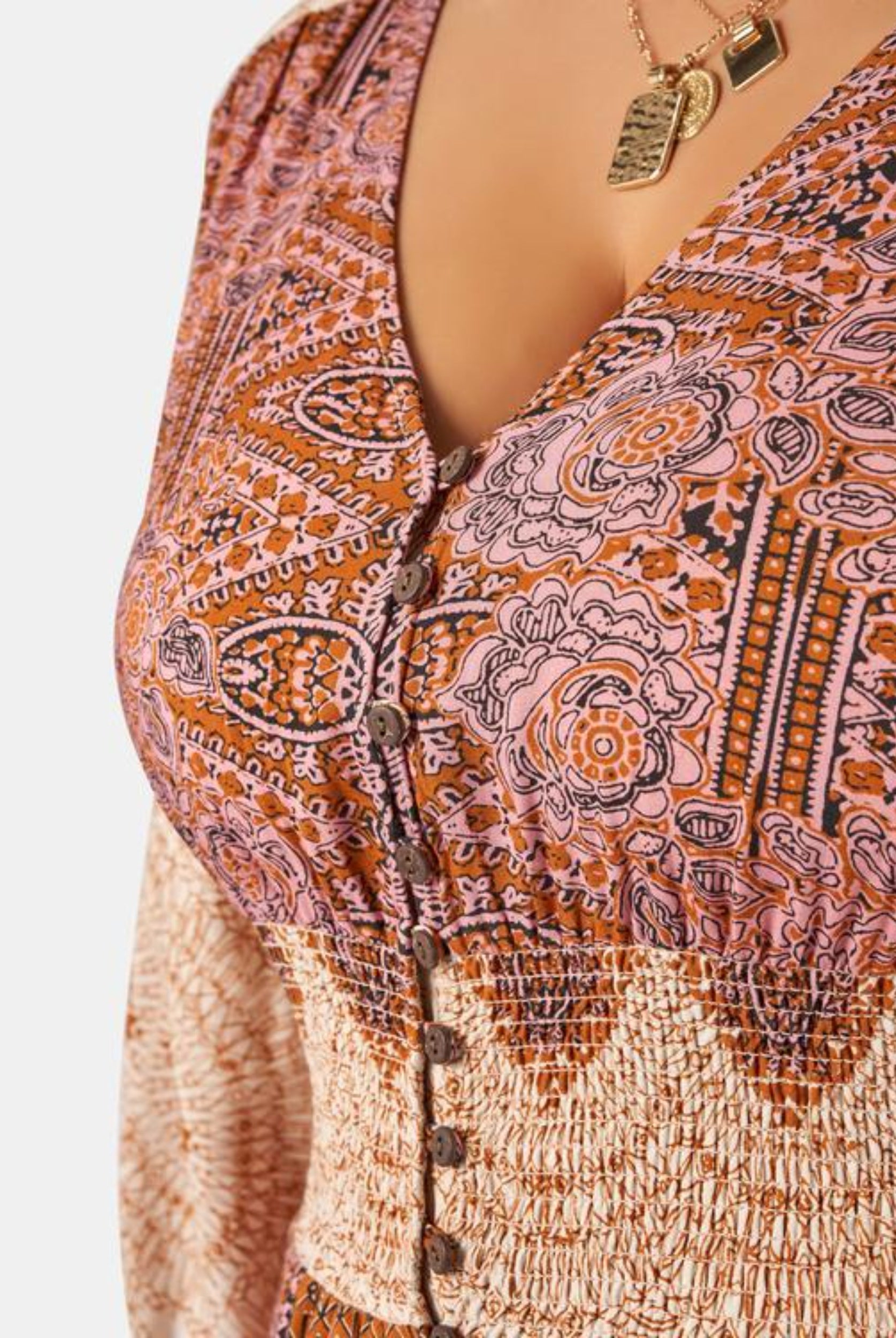 Model wearing the brown sugar maxi dress