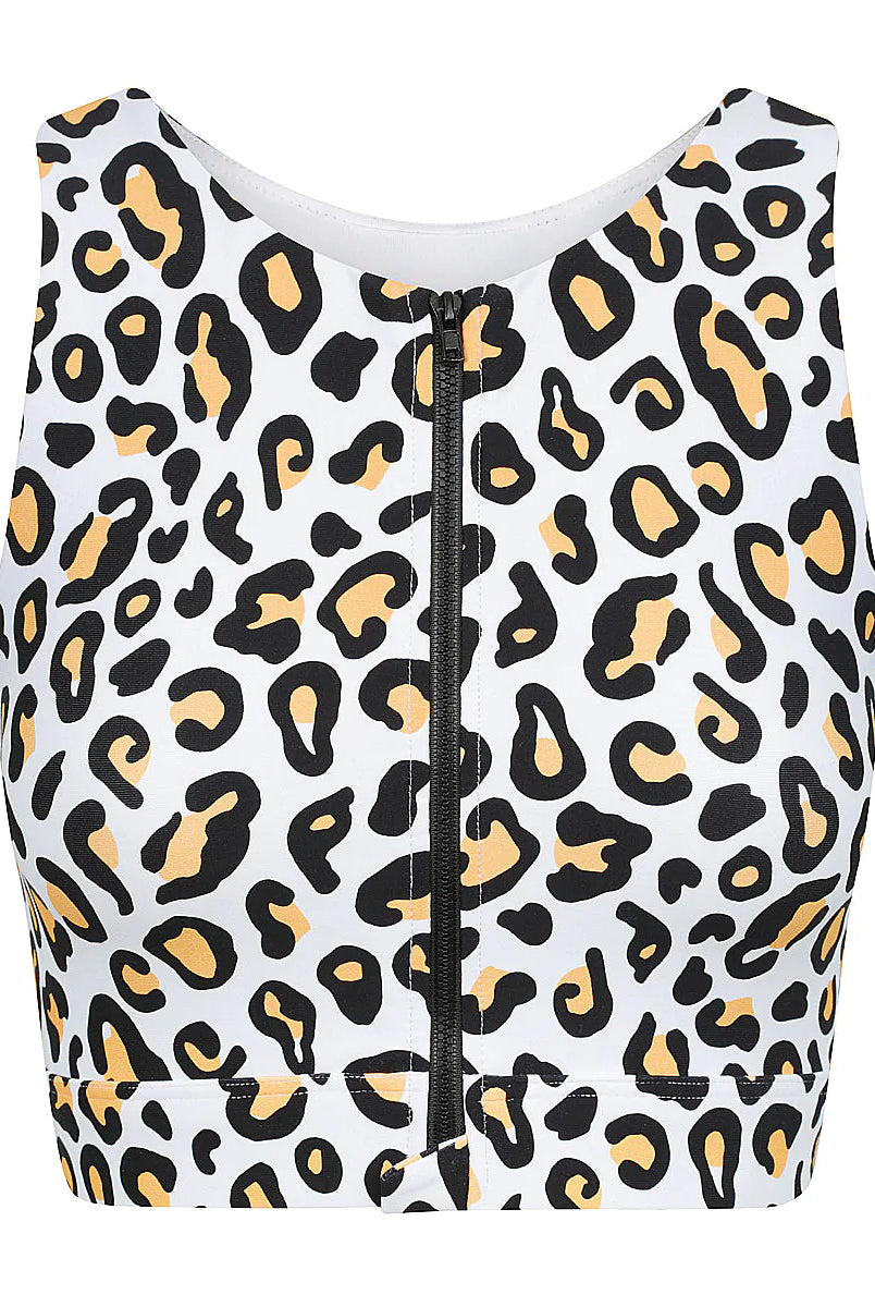 Leopard Print Active Crop with Centre Front Zipper