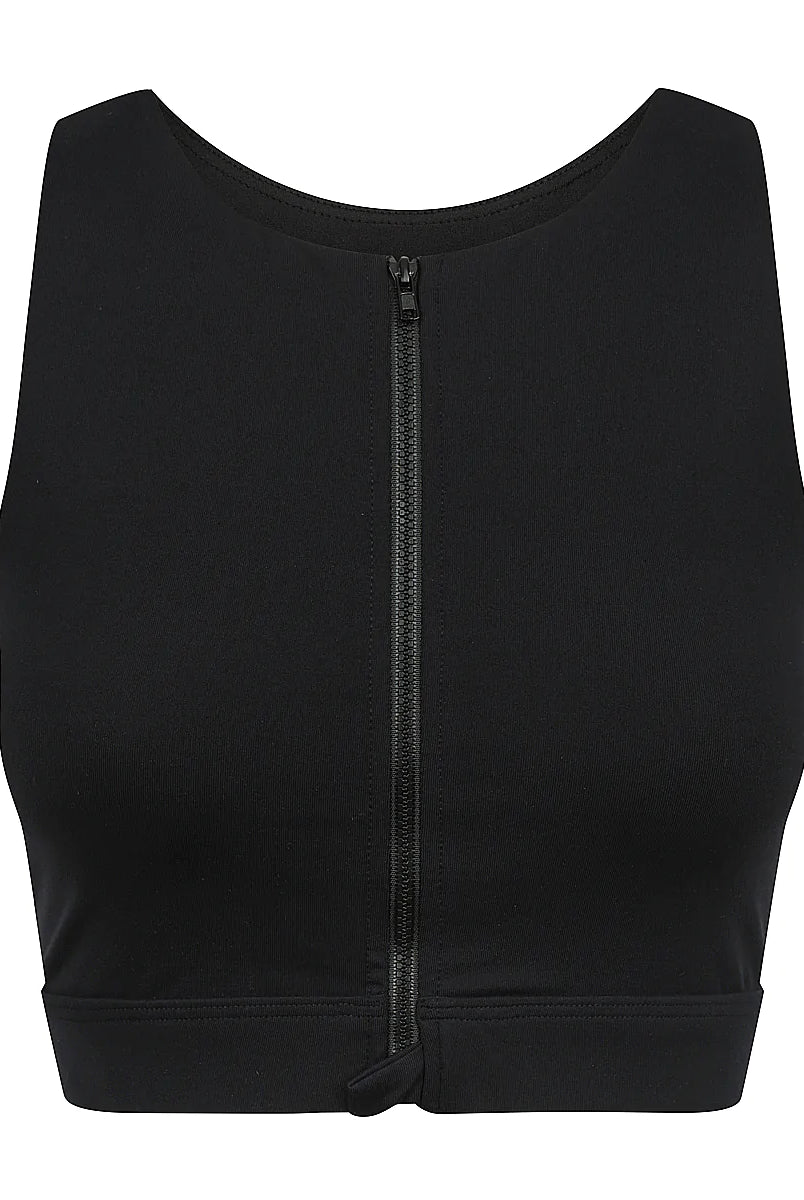Black active crop top with centre front zip from Infamous Active