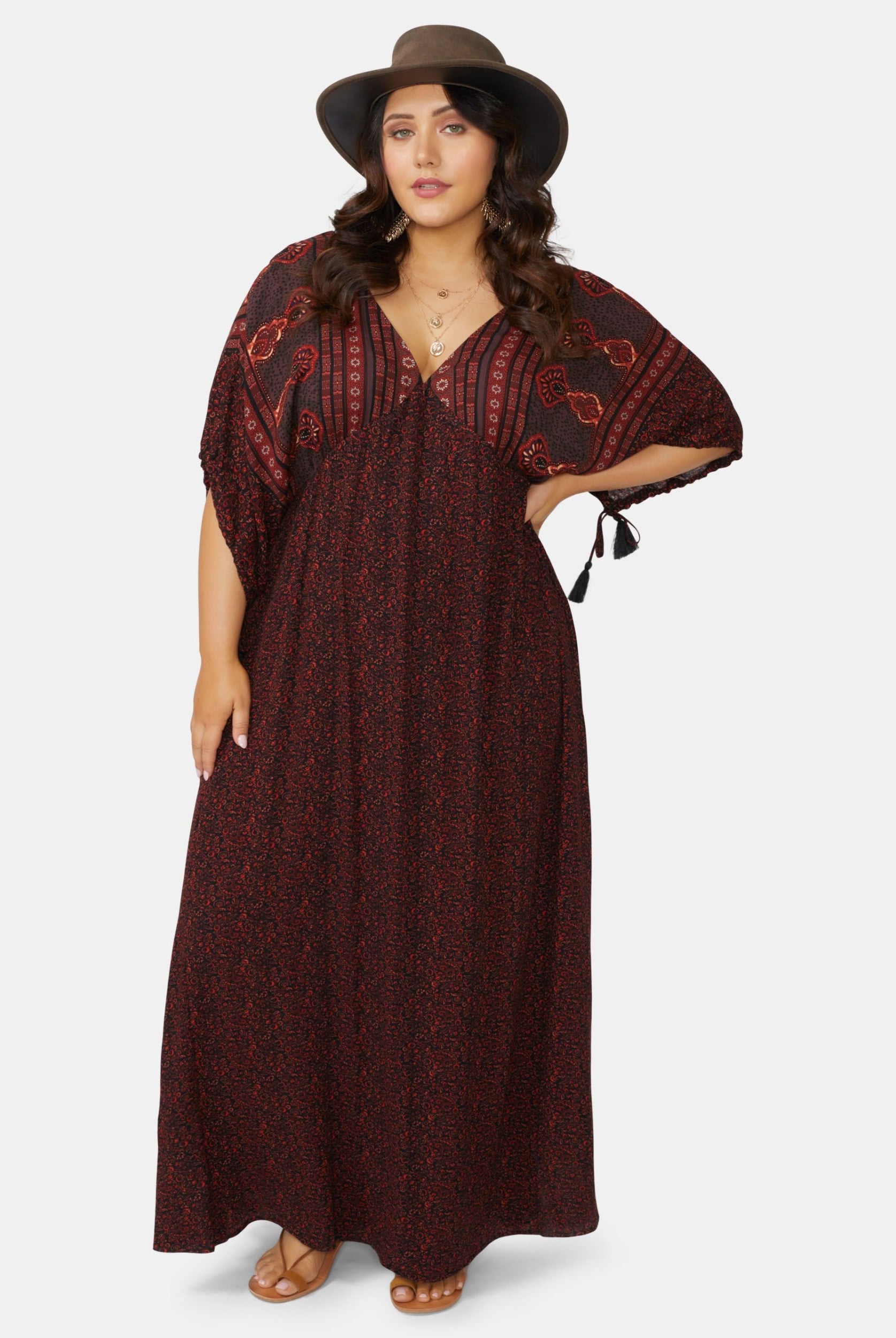 Curve Model wearing boho maxi dress