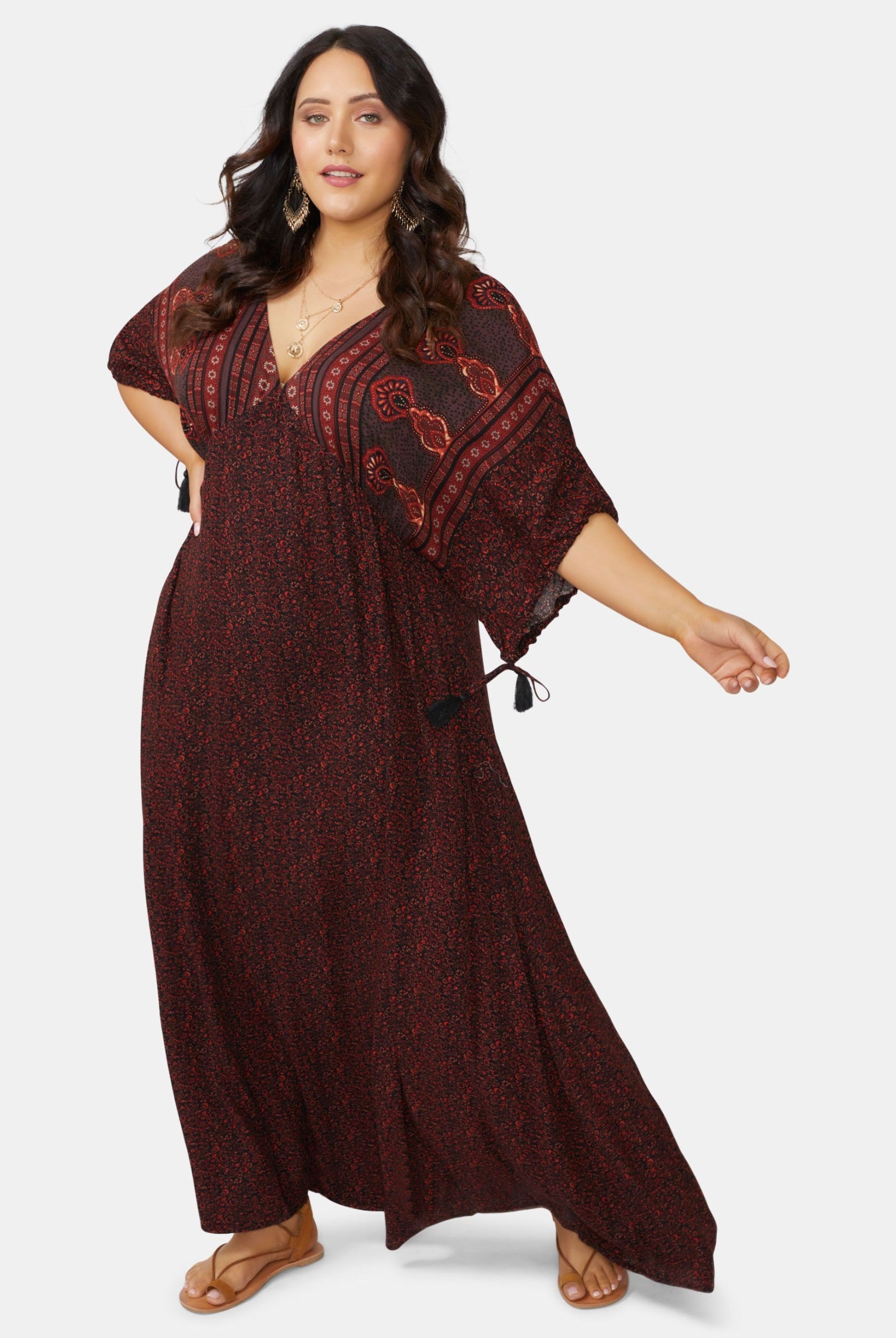 Curve Model wearing boho maxi dress