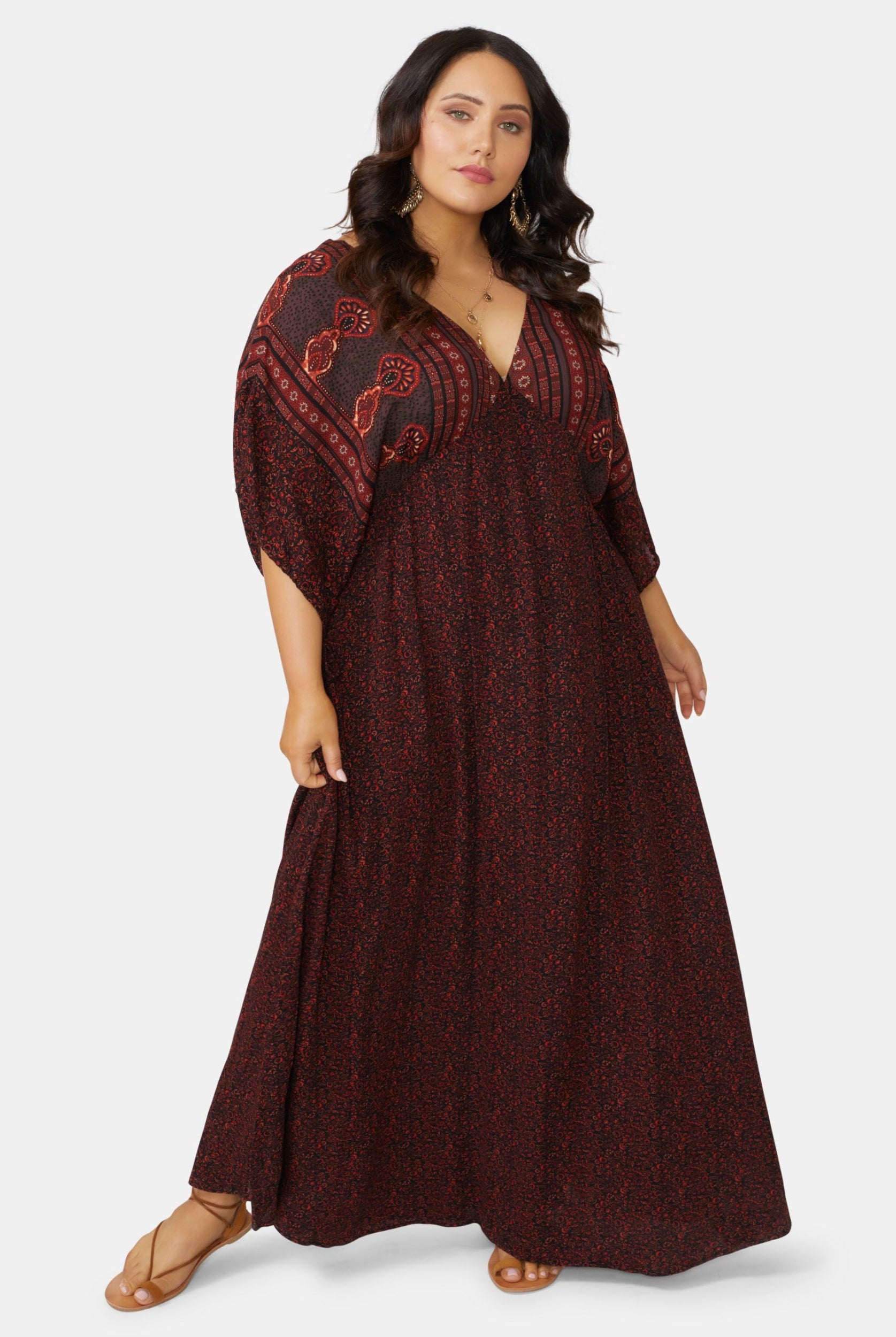Curve Model wearing boho maxi dress
