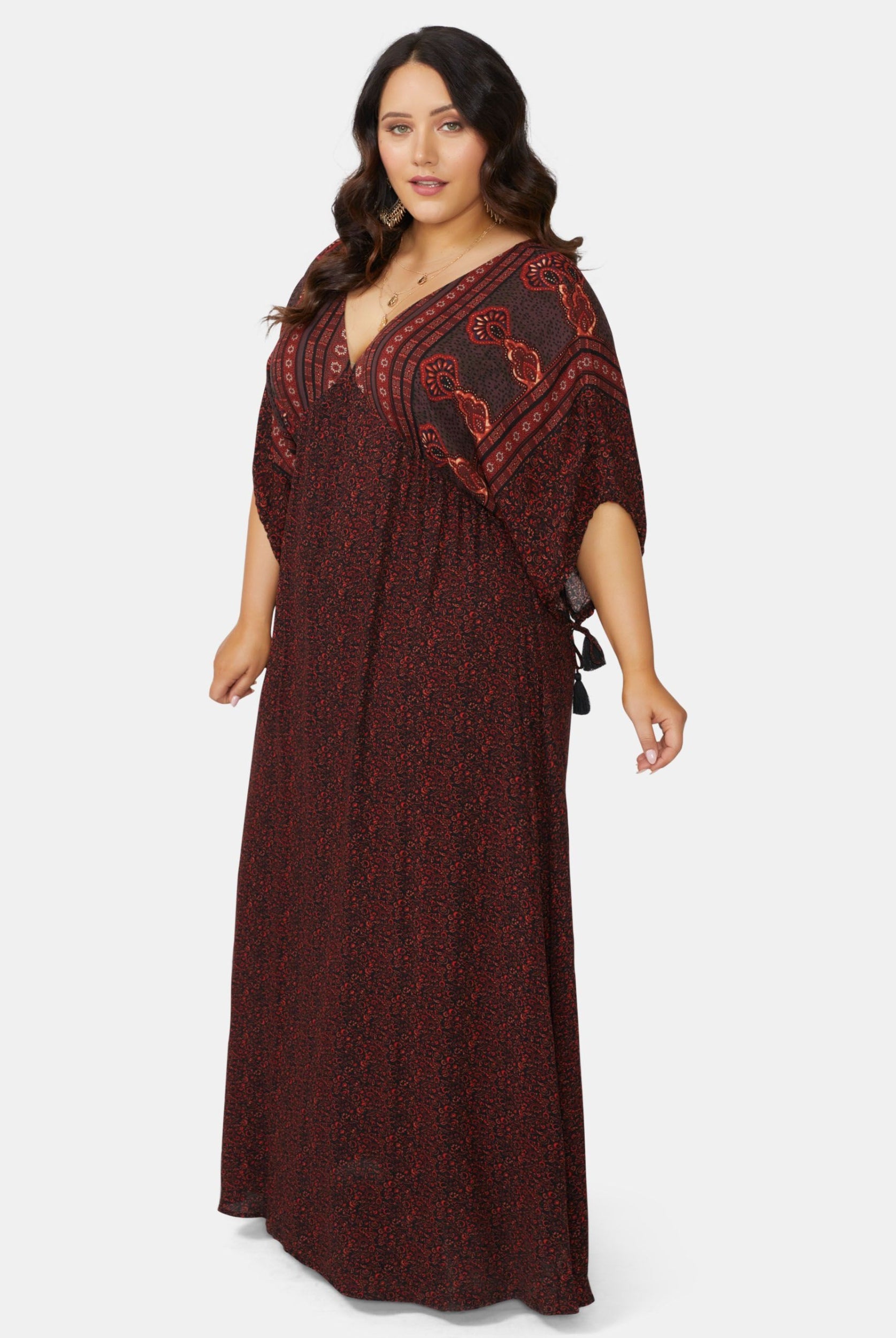 Curve Model wearing boho maxi dress