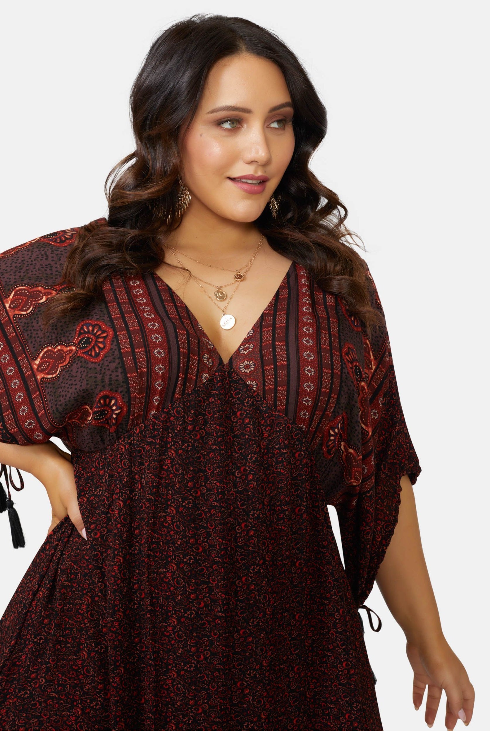 Curve Model wearing boho maxi dress