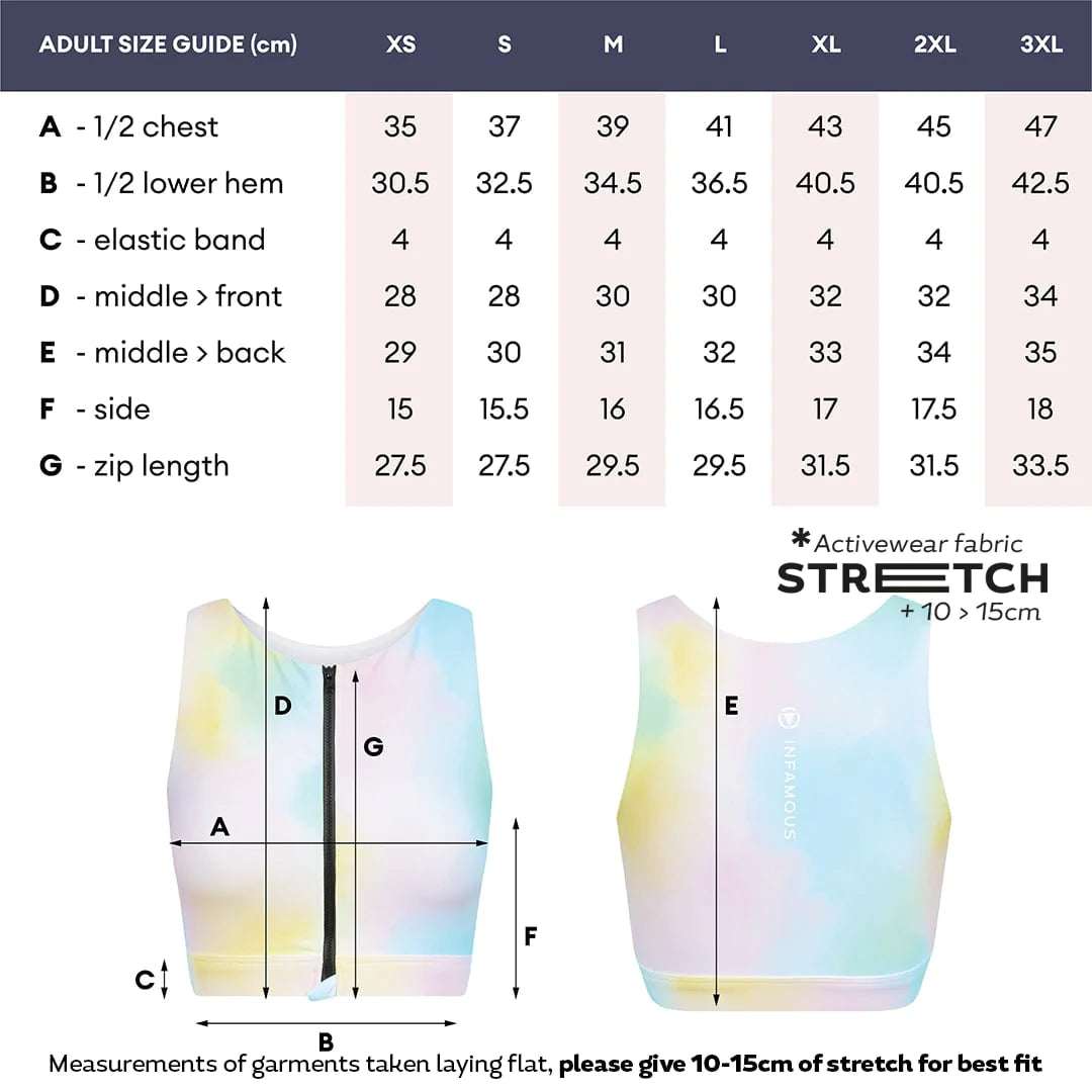 Black active crop top with centre front zip from Infamous Active