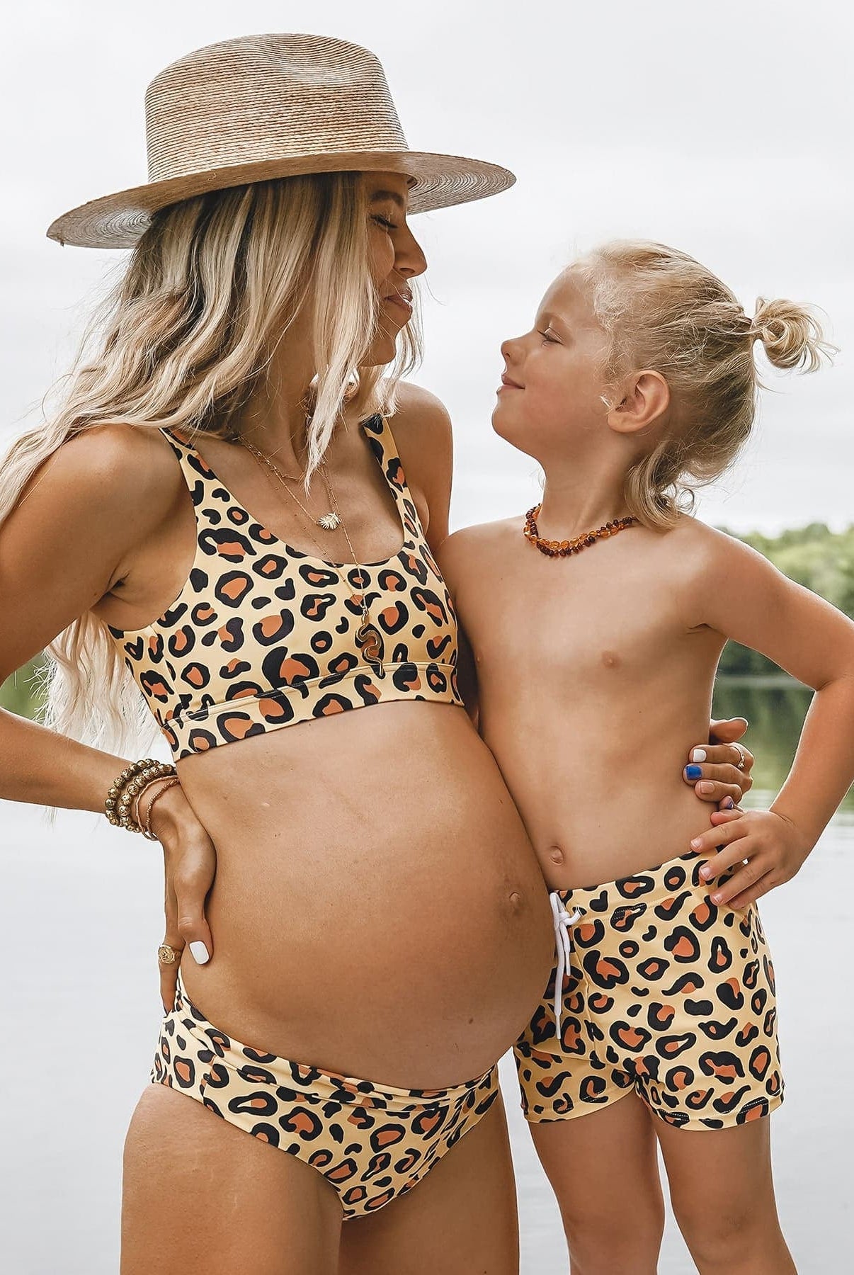 Model and child wearing the Sun Leopard Print