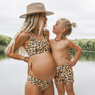 Model and child wearing the Sun Leopard Print